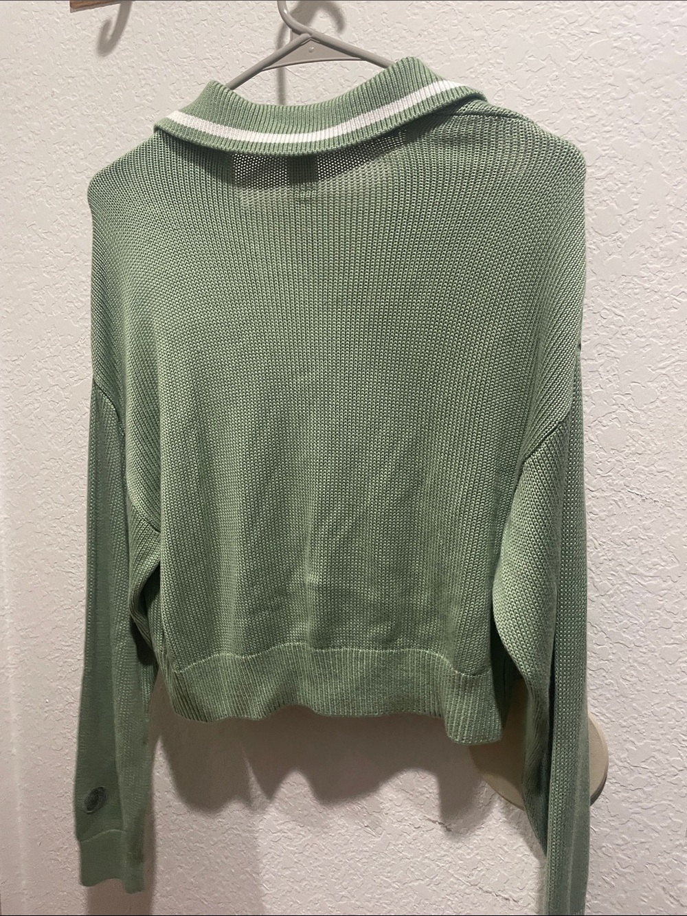 Victoria's Secret Mint Green Cropped Knit Sweater with White-Trim Collar